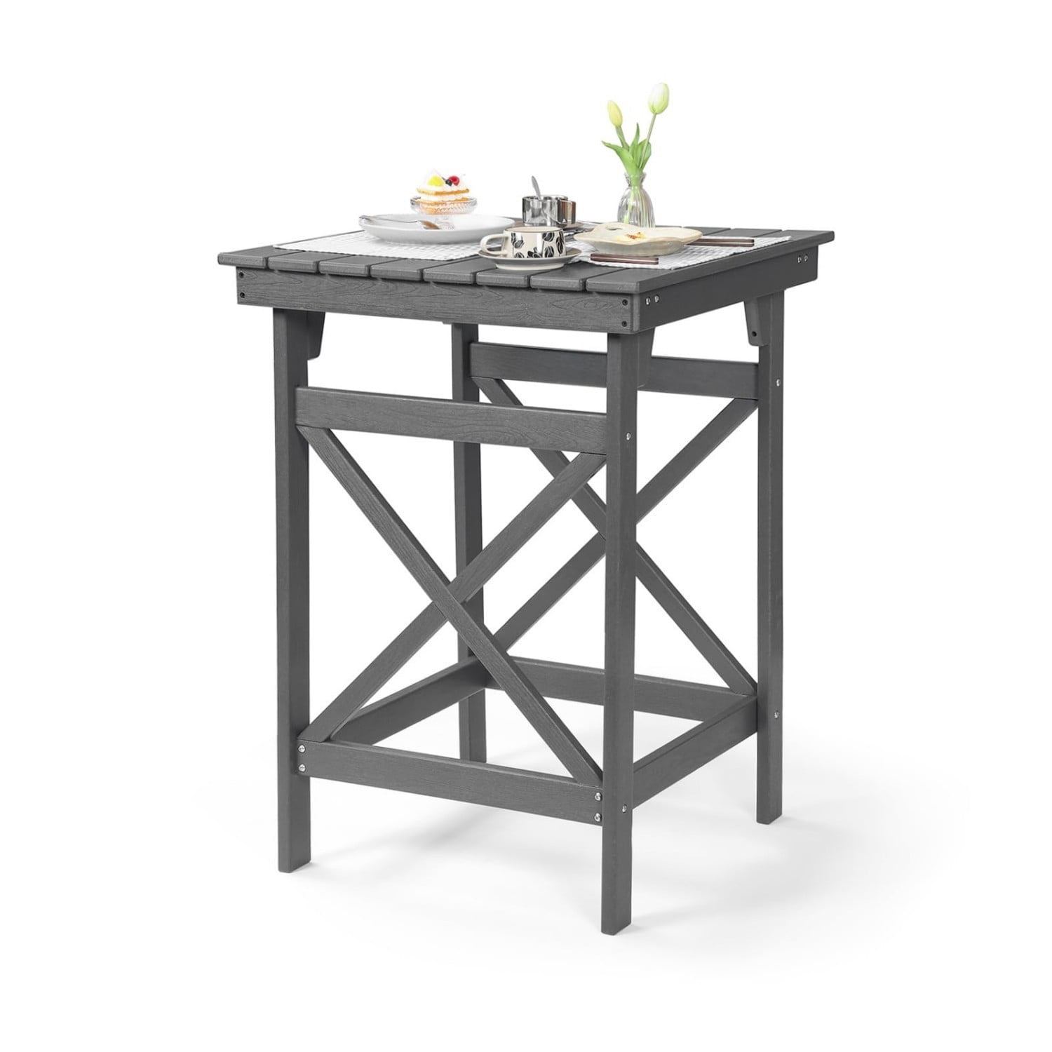 HDPE Outdoor Bar Table, 41" Adirondack Patio Bar Height Table, Weather Resistant High Top Pub Table for Poolside, Balcony, Porch, Garden, Smoke Gray