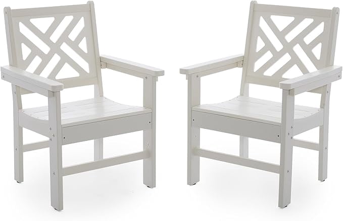 HDPE Outdoor Dining Chairs Set of 2, All-Weather Resistant Patio Dining Chairs with Armrest Ergonomic Design for Balcony, Backyard, Garden,Lawn (White, Dining Chair)