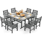 HDPE Outdoor Dining Set,10-Piece Outdoor Table and Chairs Include 8 Dining Chairs and 2 Pcs 62.5" Patio Dining Table with Umbrella Hole Gray