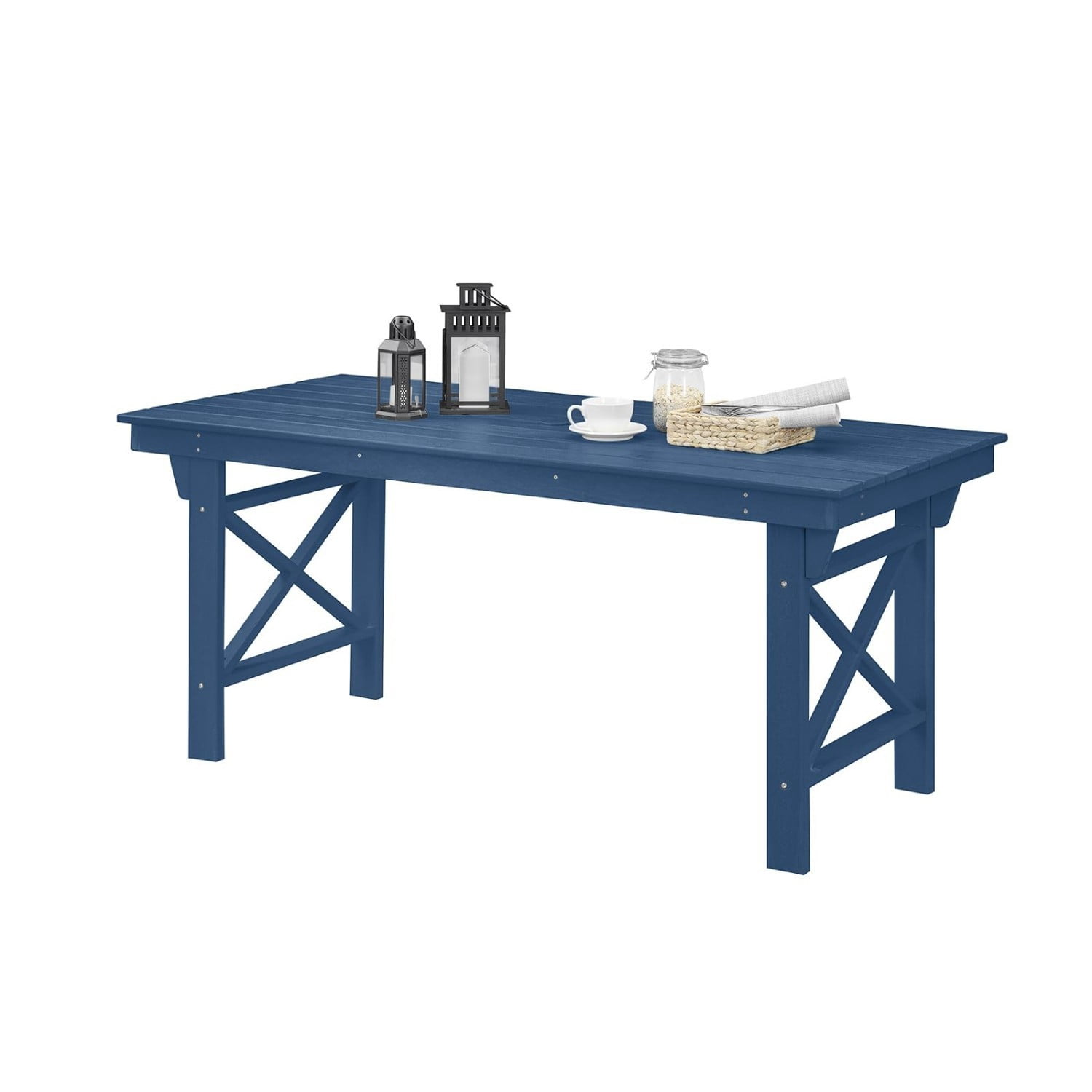HDPE Outdoor Dining Table for 6, 66.9" Rectangular Patio Dining Table with 2.2" Umbrella Hole, All-Weather Outdoor Table for Backyard, Deck, Garden, Poolside, Navy