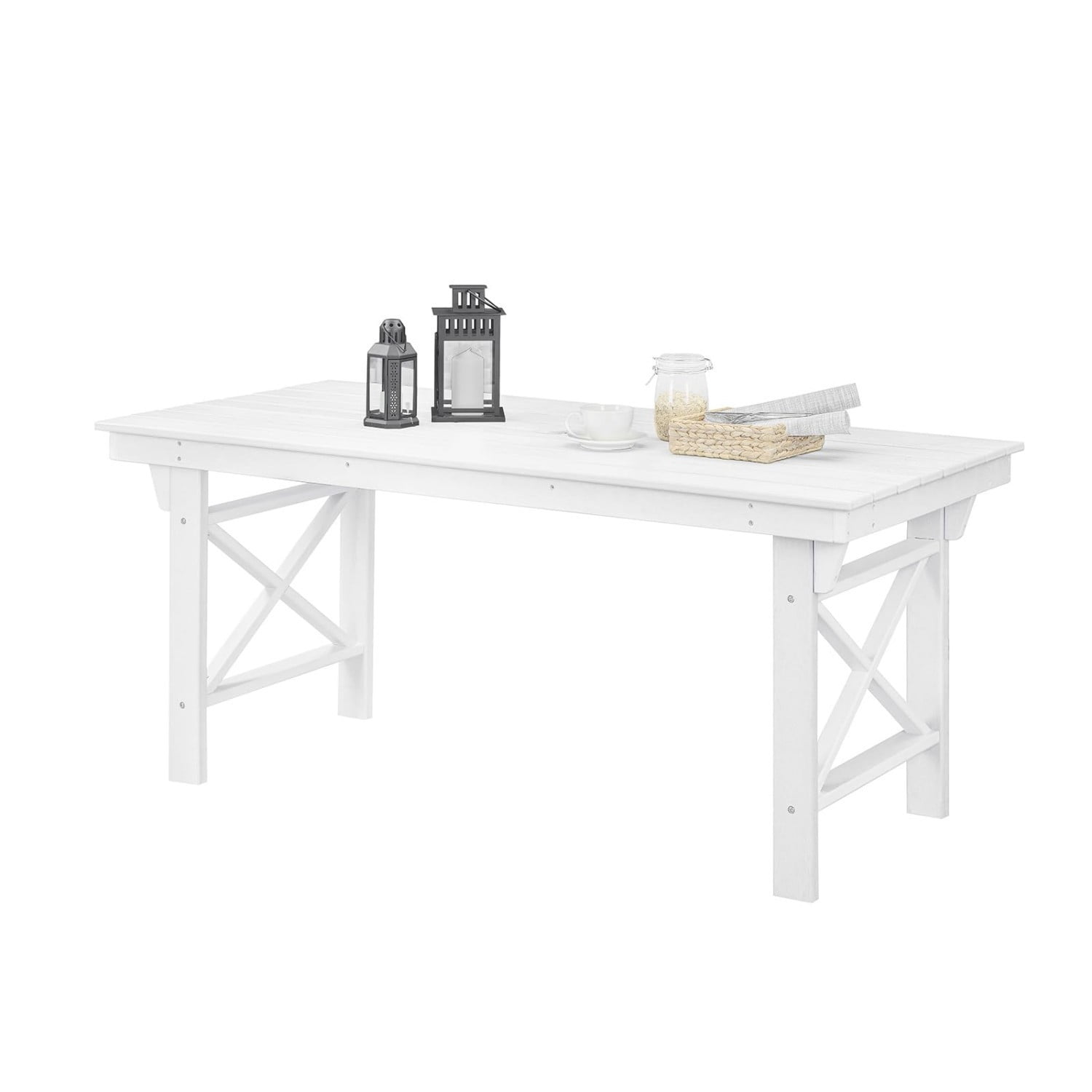 HDPE Outdoor Dining Table for 6, 66.9" Rectangular Patio Dining Table with 2.2" Umbrella Hole, All-Weather Outdoor Table for Backyard, Deck, Garden, Poolside, Pearl