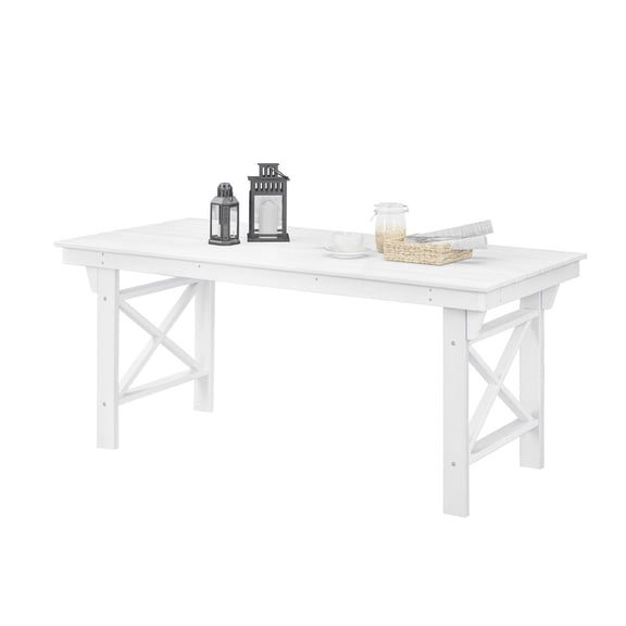 HDPE Outdoor Dining Table for 6, 66.9" Rectangular Patio Dining Table with 2.2" Umbrella Hole, All-Weather Outdoor Table for Backyard, Deck, Garden, Poolside, Pearl