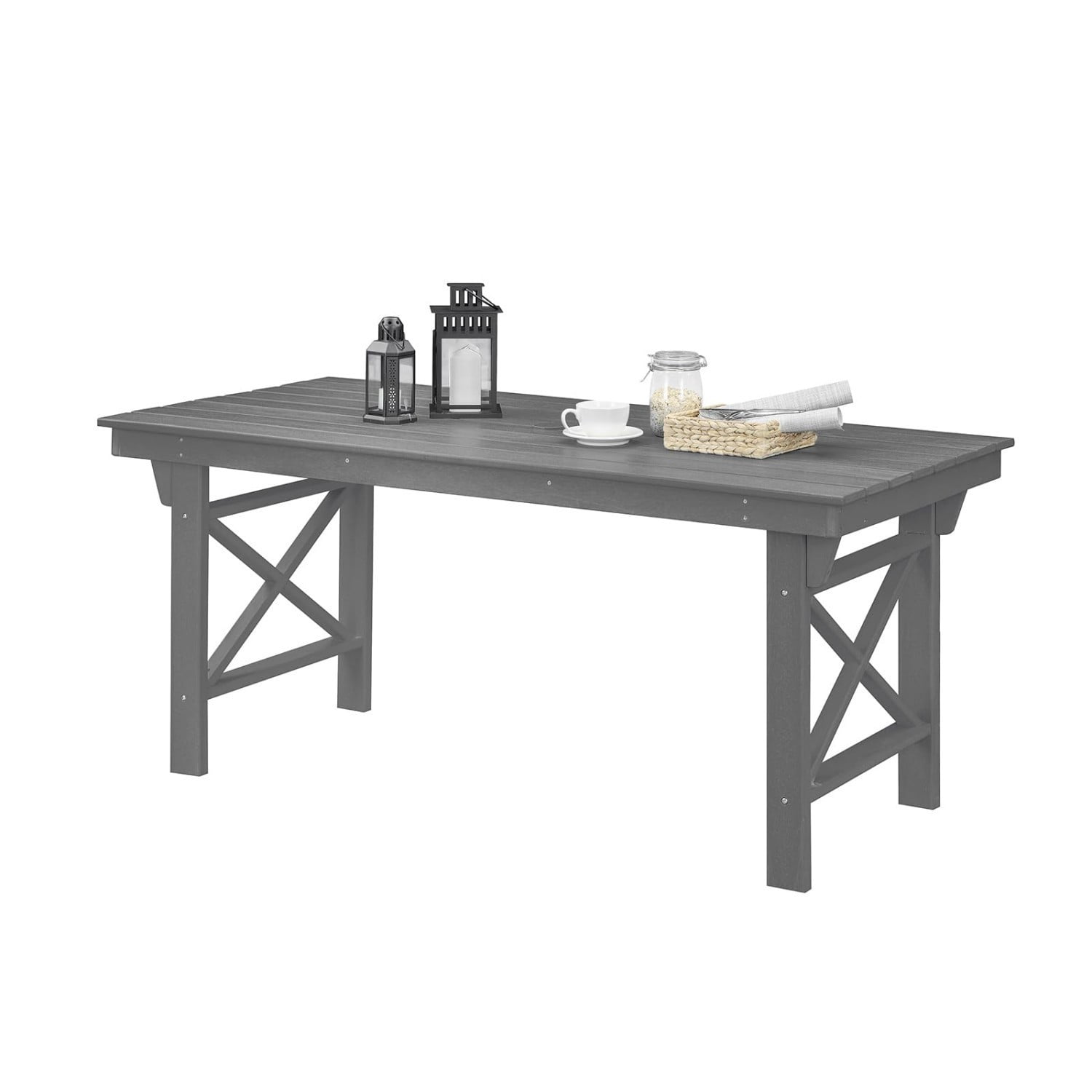 HDPE Outdoor Dining Table for 6, 66.9" Rectangular Patio Dining Table with 2.2" Umbrella Hole, All-Weather Outdoor Table for Backyard, Deck, Garden, Poolside, Smoke Gray