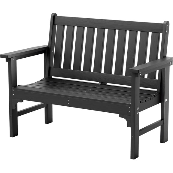 HDPE Outdoor Garden ,2-Person Heavy Duty Ergonomic Outside Benches Weatherproof with 700 lbs Capacity,Ideal for Patio, Porch, Backyard, Black