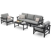 HDPE Outdoor Patio Furniture Set, 6-Piece Sofa Set with 3-Seat Couch, 2 Armchairs & Coffee Table, Weatherproof Conversation Set with Cushions, All-Weather Waterproof, for Garden, Porch & Backyard