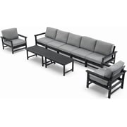 HDPE Outdoor Patio Furniture Set, 9-Piece Sofa Set with 5-Seat Couch, 2 Armchairs & 2 Coffee Tables, Weatherproof Conversation Set with Cushions, All-Weather Waterproof, for Garden, Porch & Backyard