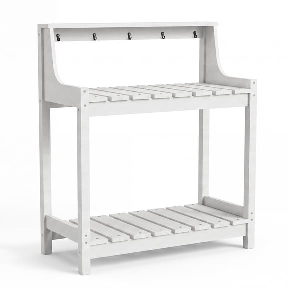 HDPE Outdoor Potting Bench, All-Weather Garden Potting Table, 3-Tier Storage Workstation for Patio Backyard Garden
