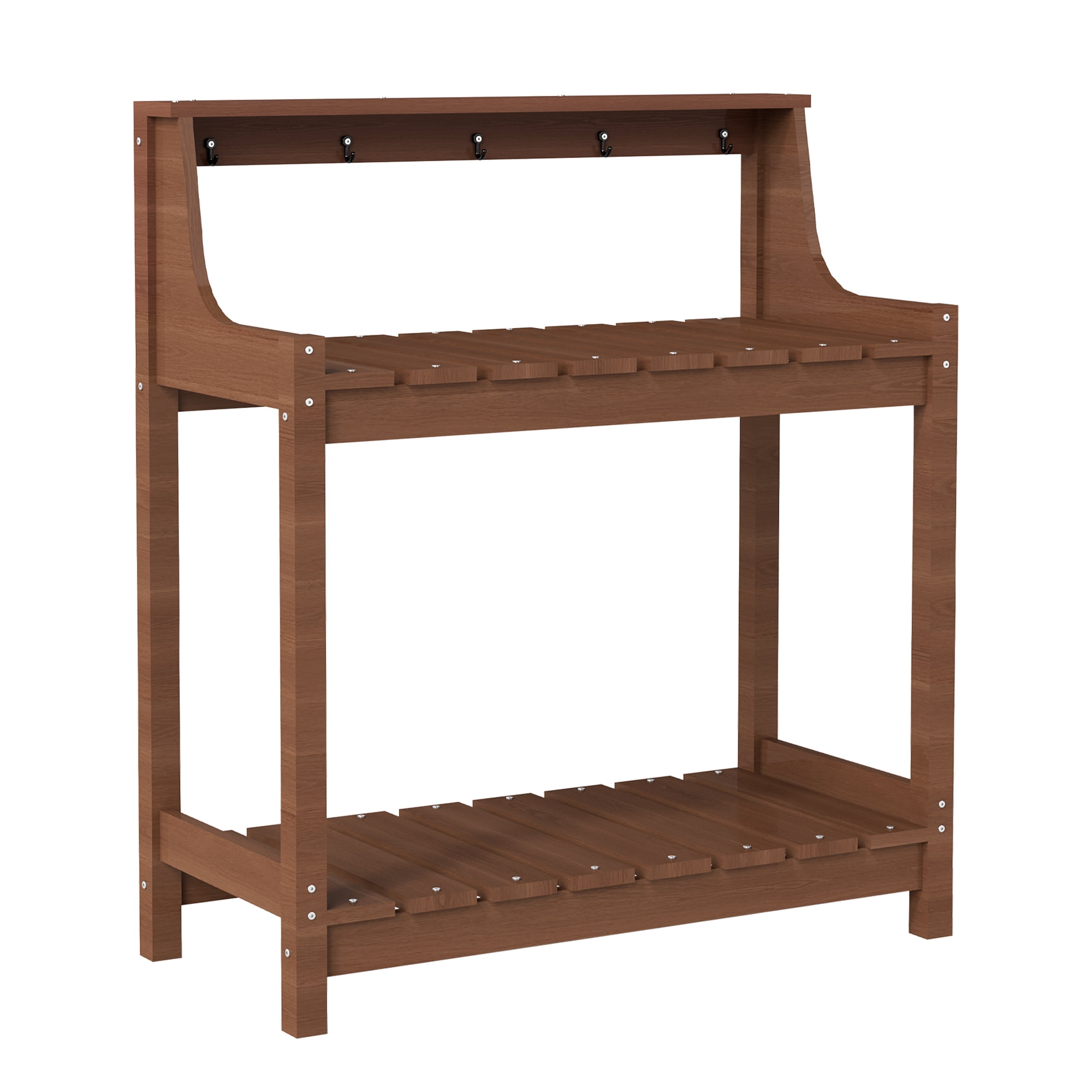 HDPE Outdoor Potting Bench, All-Weather Garden Potting Table with 3-Tier Storage, 43.3" Ergonomic Workstation for Patio Backyard Garden