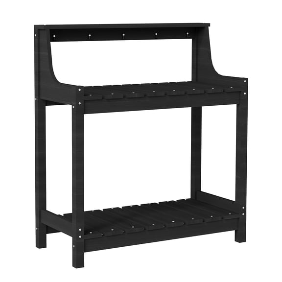 HDPE Outdoor Potting Bench, All-Weather Garden Potting Table with 3-Tier Storage, 43.3" Ergonomic Workstation for Patio, Backyard and Garden