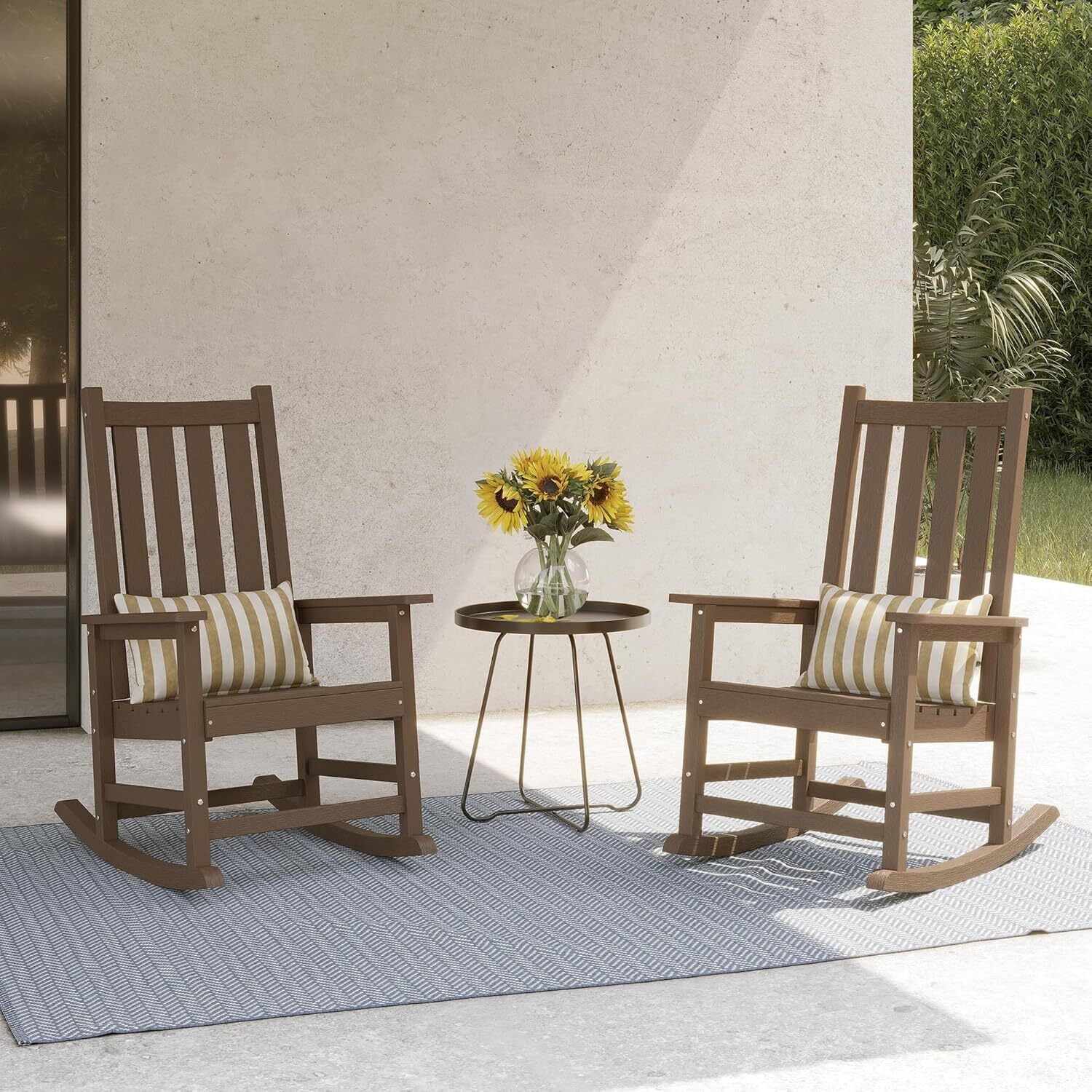 HDPE Outdoor Rocking Chair Set of 2, Weather & Fade Resistant Porch Rockers for Patio, Deck & Porch,Brown