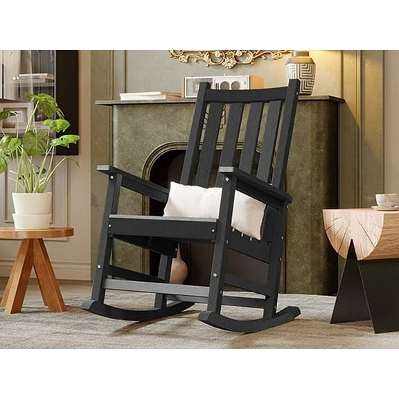 HDPE Outdoor Rocking Chair,Weather & Fade Resistant Porch Rockers for Patio, Deck & Porch, Oversized Rocking Chairs with Widened Seats & High Backs Black