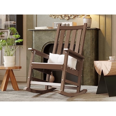 HDPE Outdoor Rocking Chair,Weather & Fade Resistant Porch Rockers for Patio, Deck & Porch, Oversized Rocking Chairs with Widened Seats & High Backs Brown