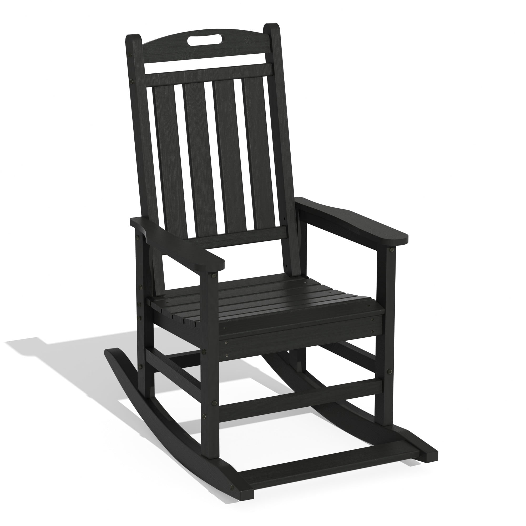 HDPE Outdoor Rocking Chairs , Patio Rocking Chairs with footrest design, Smooth Porch Rocker for Lawn,Porch,Backyard,Indoor and Garden,Black