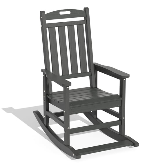 HDPE Outdoor Rocking Chairs , Patio Rocking Chairs with footrest design, Smooth Porch Rocker for Lawn,Porch,Backyard,Indoor and Garden,Gray