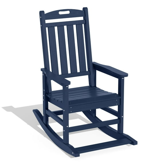 HDPE Outdoor Rocking Chairs , Patio Rocking Chairs with footrest design, Smooth Porch Rocker for Lawn,Porch,Backyard,Indoor and Garden,Navy