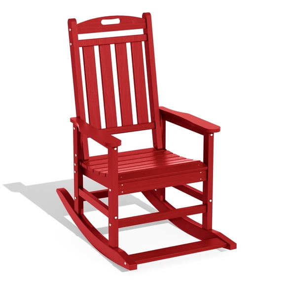 HDPE Outdoor Rocking Chairs , Patio Rocking Chairs with footrest design, Smooth Porch Rocker for Lawn,Porch,Backyard,Indoor and Garden,Red