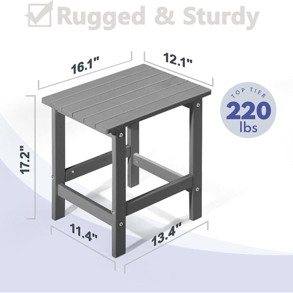 HDPE Outdoor Side Table, Weather Resistant End Table for Backyard, Pool, Indoor Use, Easy Maintenance (Grey)