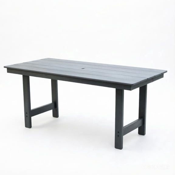 HDPE Patio Dining Table 66.9” with Umbrella Hole – Weatherproof, Seats 4-6, Grey