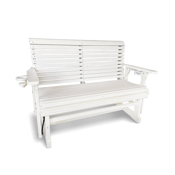 Mosbrisa HDPE Patio Glider, Poly Lumber Weather-Resistant Outdoor Glider Bench, for Patio, Porch, Yard, 2-Seaters, White