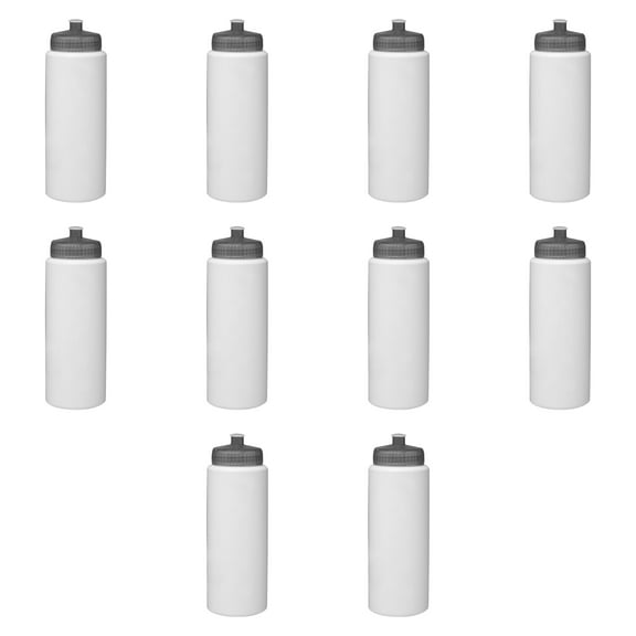 HDPE Plastic Leak-Free Bottles 32 oz. Set of 10, Bulk Pack - BPA Free, Great for Gym, Camping, Backpacking, School - Trans Smoke