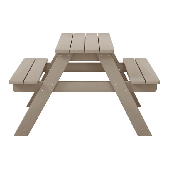 HDPE Plastic Picnic Table With Attached Benches Weathered Wood Finish