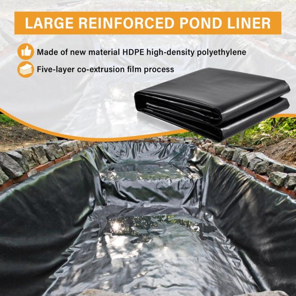 HDPE Pond Liner 40x40ft, Flexible Cutting Design for Hydroponic Farming, Decorative Fountains, and Stormwater Runoff Control Systems
