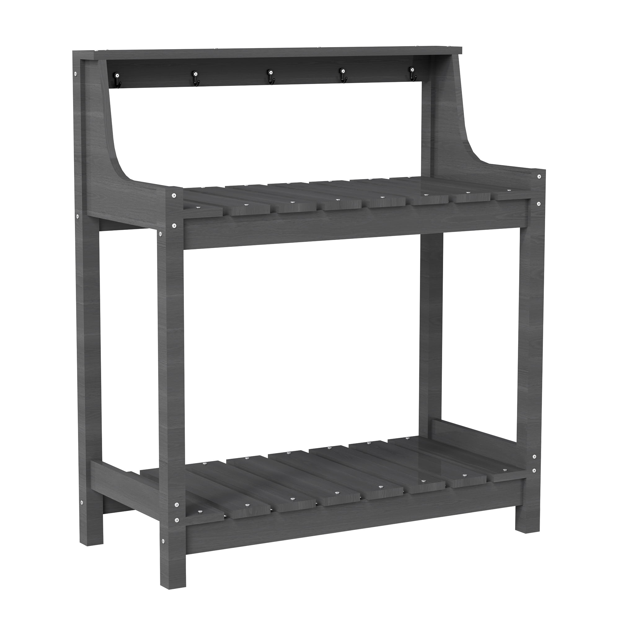 HDPE Potting Bench, All-Weather Outdoor Potting Table with 3-Tier Storage, 43.3” Ergonomic Height Garden Workstation for Patio Backyard Garden, Gray