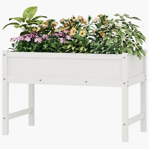 HDPE Raised Garden Bed with Legs, Outdoor Weather-Resistant Elevated Planter Box Stand for Seeds, Herbs, Flowers, Vegetables (White)