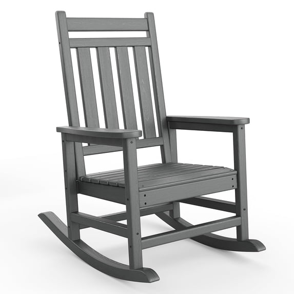 HDPE Rocking Chair Outdoor- Poly High Back Porch Rocker Chairs for Adults - All Weather Resistant Furniture for Patio Front Porch - Gray