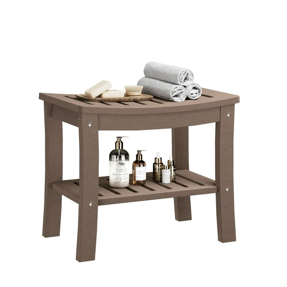 HDPE Shower Bench with Storage Shelf - Waterproof Bath Seat Stool for Bathtub,Spa,Indoor/Outdoor Use - Non-Slip Design