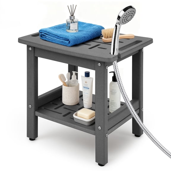 HDPE Shower Chair for Inside Shower with Handle&Storage Shelf,Shower Stool to Sit ,for Shaving Legs-Gray