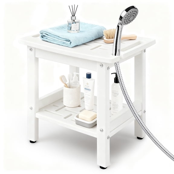 HDPE Shower Chair for Inside Shower with Handle&Storage Shelf,Shower Stool to Sit ,for Shaving Legs-White