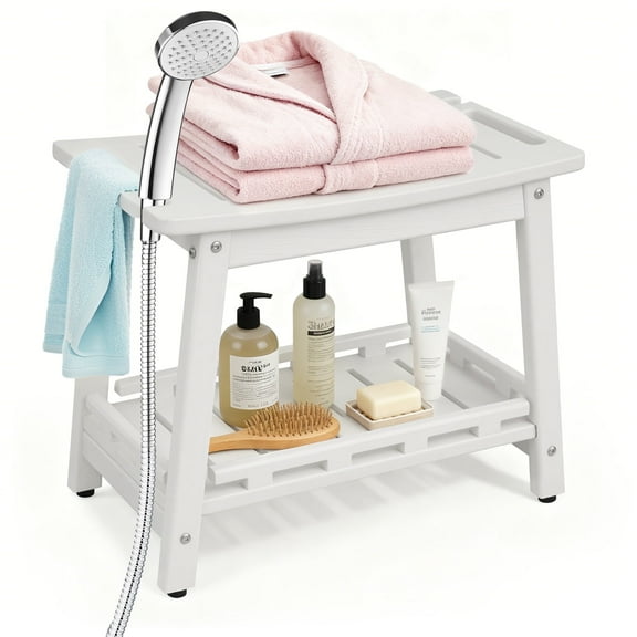 HDPE Shower Chair for Inside Shower with Handle&Storage Shelf,Shower Stool to Sit on,for Shaving Legs-WHITE LARGE