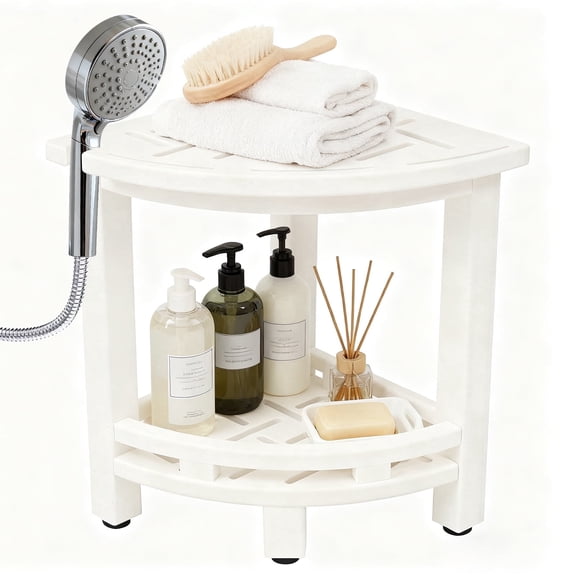 HDPE Shower Chair for Inside Shower with Handle&Storage Shelf,Shower Stool to Sit on,for Shaving Legs-White