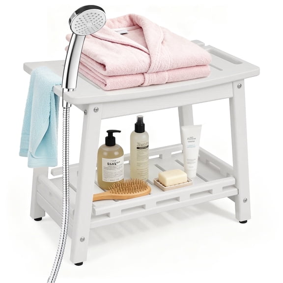 HDPE Shower Bench for Inside Shower with handle&Storage Shelf,Shower Stool for Shaving Legs,to sit on,-WHITE LARGE