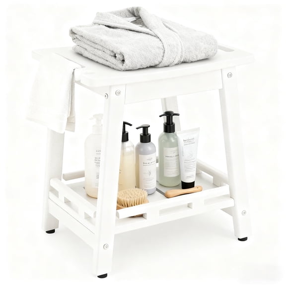 HDPE Shower Chair for Inside Shower with handle&Storage Shelf,Shower Stool to sit on,for Shaving Legs-WHITE