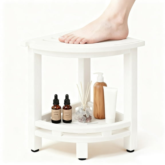 HDPE Shower Chair for Inside Shower with handle&Storage Shelf,Shower Stool to sit on,for Shaving Legs-White