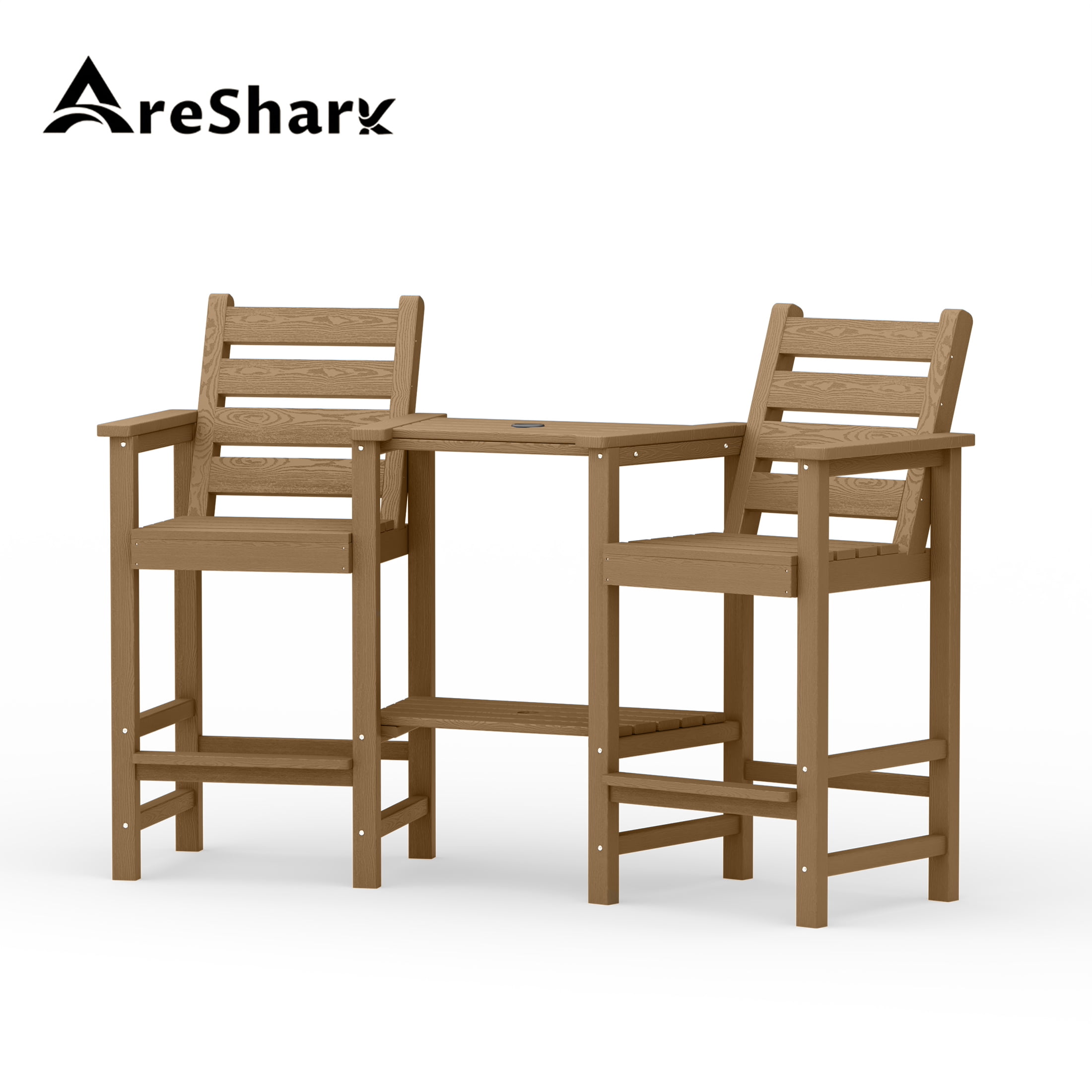 AreShark HDPE Tall Adirondack Chair Set with Removable Double Trays (Set of 2) Brown