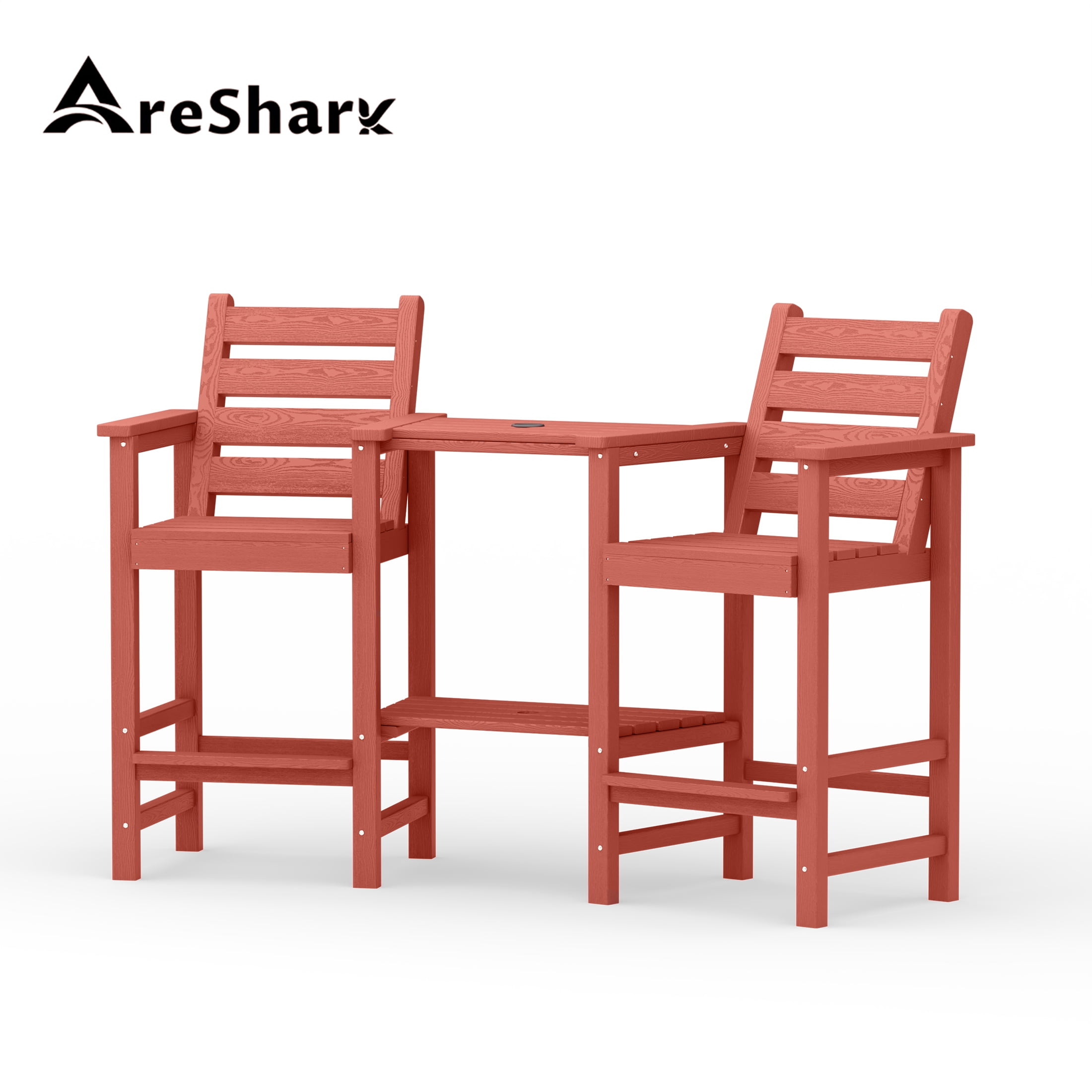 AreShark HDPE Tall Adirondack Chair Set with Removable Double Trays (Set of 2) Dark Red