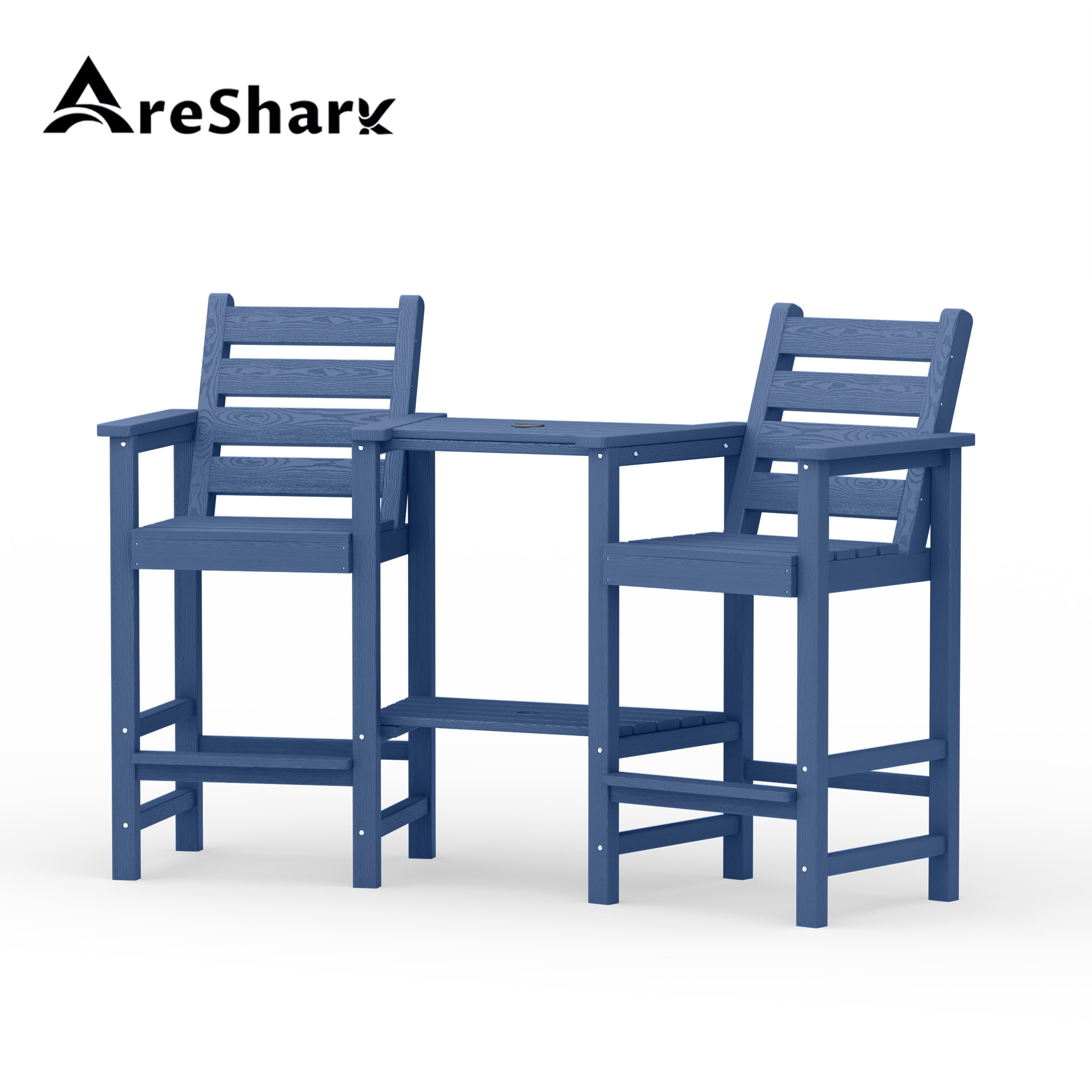 AreShark HDPE Tall Adirondack Chair Set with Removable Double Trays (Set of 2) Navy