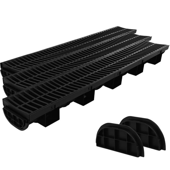 HDPE Trench Drain System-39.4Lx5.7Wx3.1H in. Channel Drain with Grates, 3 Pack Total Length 118.2 in, Yard Drainage System for Outdoor,Yard Fence,Sidewalk,Patio