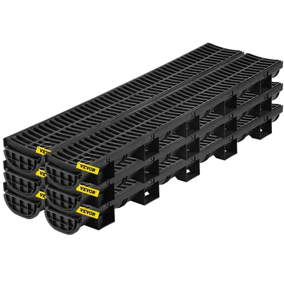 HDPE Trench Drain System 5.8x3.1 Inch Black Plastic Channel Drain with Grate 6x39 Inch Garage Floor Drain for Driveway Garden Includes 6 End Caps 6 Pack