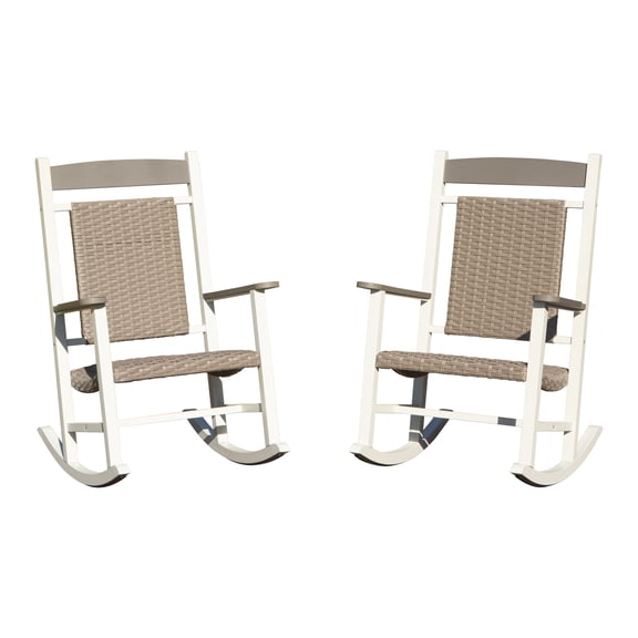 HDPE Wicker Outdoor Rocking Chair Set of 2, Heavy Duty 380 lbs Capacity, Weather Resistant Patio Rockers for Adults Oversized with Anti Tip Design