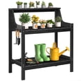 thumbnail image 1 of ROGALIS HDPS Outdoor Potting Bench Table w/4 Hooks & 3 Shelves, All-Weather, No Rust/Fade, Black, 1 of 7