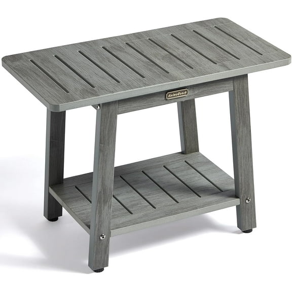 HDPS Shower Bench Seat for Inside Shower, Waterproof Shower Stool for Shaving Legs, Poly Lumber Shower Chair Seat, Bathroom Shower Foot Rest Stool with Storage Shelf, No-Slip, Gray