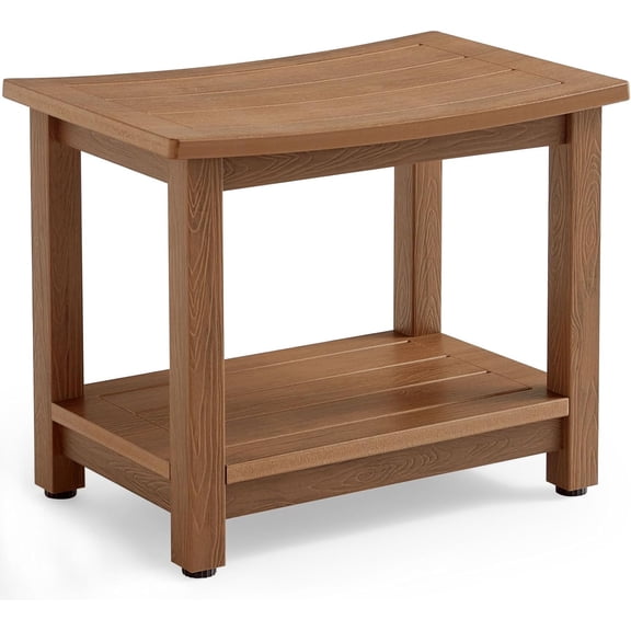 HDPS Shower Bench Seat, Poly Lumber Bathroom Stool for Inside Shower Waterproof, Foot Rest Stool for Shaving Legs with Adjustable Feet, Plastic Spa Bath Chair Seat for Bathroom, Non-Slip, Brown