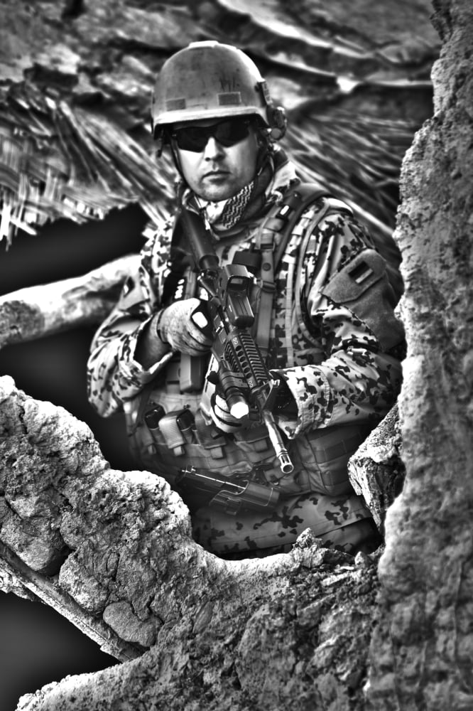 HDR image of a German Army soldier armed with a M4 carbine Canvas Art - Terry MooreStocktrek Images (24 x 35)