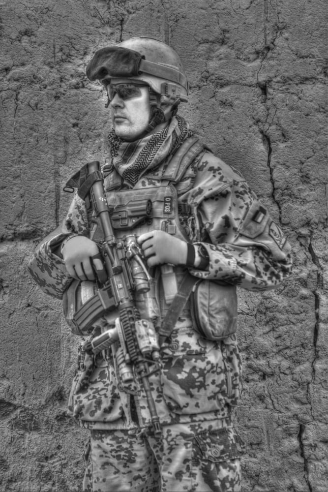 HDR image of a German Army soldier armed with a M4 carbine Canvas Art - Terry MooreStocktrek Images (24 x 35)