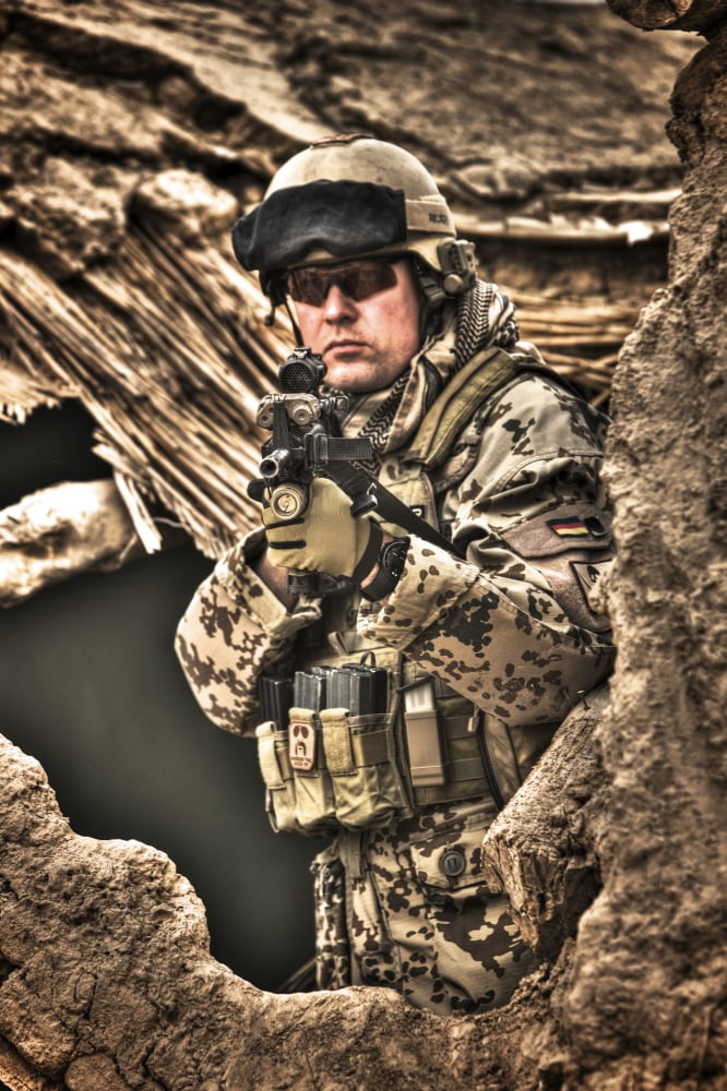 HDR image of a German Army soldier armed with a M4 carbine Canvas Art - Terry MooreStocktrek Images (24 x 35)