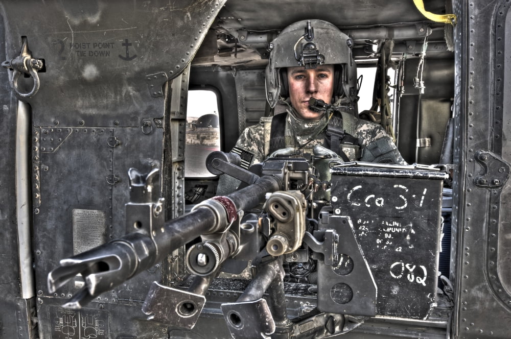 HDR image of a UH-60 Black Hawk door gunner manning a M240 machine gun Canvas Art - Terry MooreStocktrek Images (18 x 12)